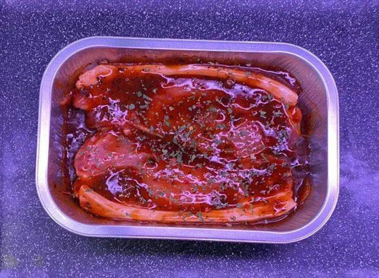 Caribbean Pork Steaks x 2, ready meals, butcher prepared, Bromfields Butchers