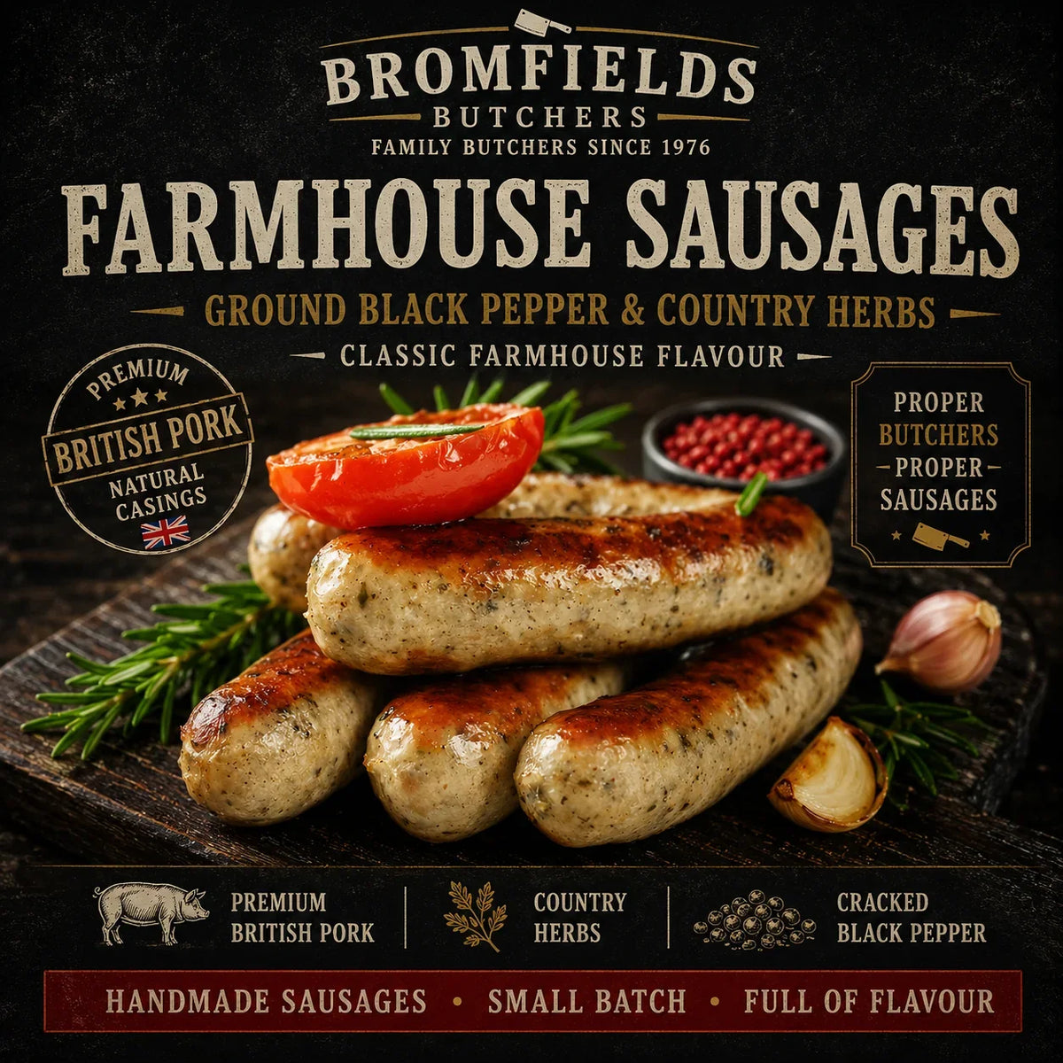 Farm House Pork Sausages 6's - Bromfields Online Butchers UK