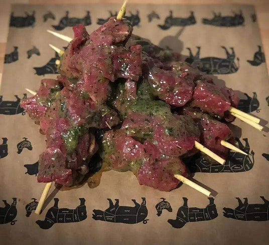 Dry Aged Beef Steak Skewers 4x200g, beef, butcher prepared, Bromfields Butchers