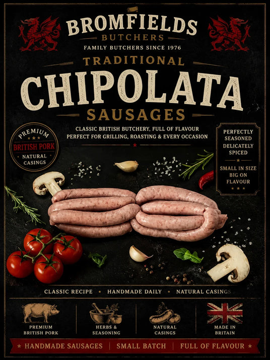 Traditional Pork Chipolata Sausages 12's - Bromfields Online Butchers UK