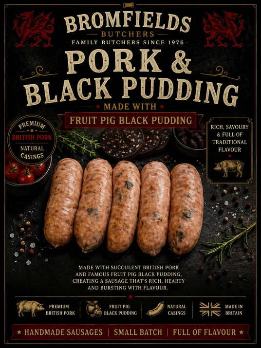 Pork & Black Pudding Sausages 6's - Bromfields Online Butchers UK