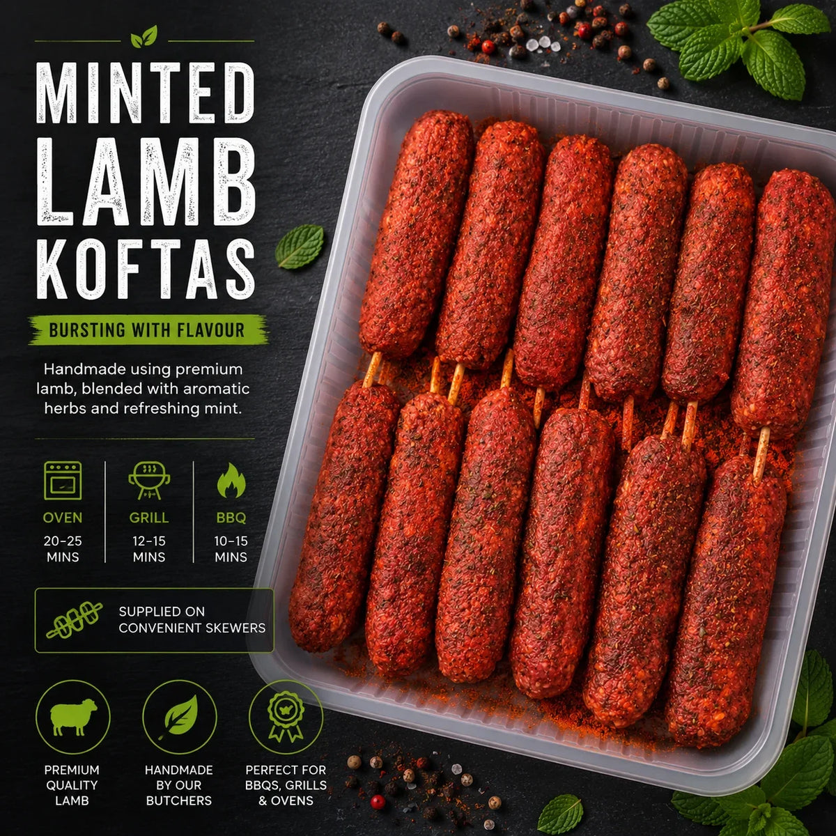 Minted Lamb Kofta Kebab 6's - Bromfields Online Butchers UK