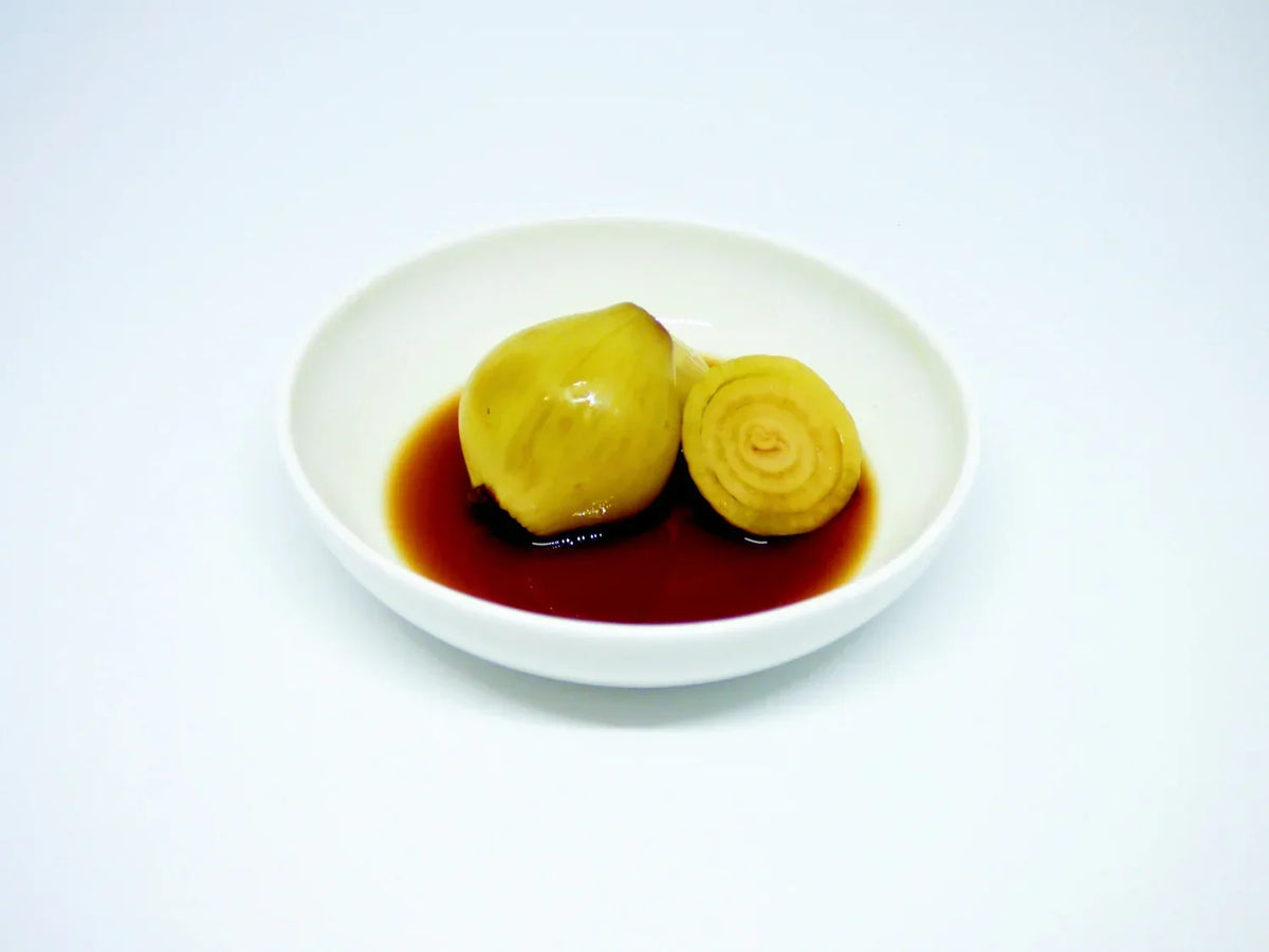 Bromfields Deli balsamic onions in Modena vinegar served in a small white bowl