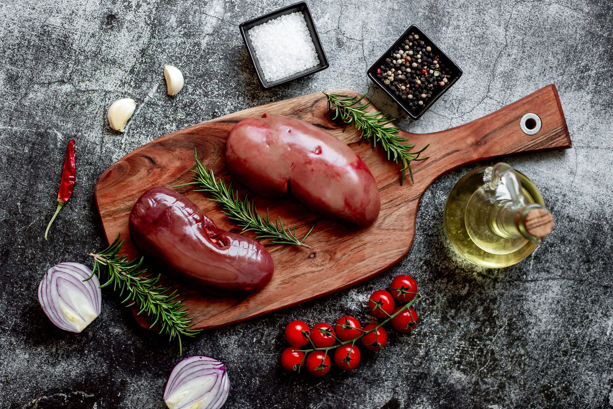 Fresh Welsh lamb kidneys prepared by the butcher