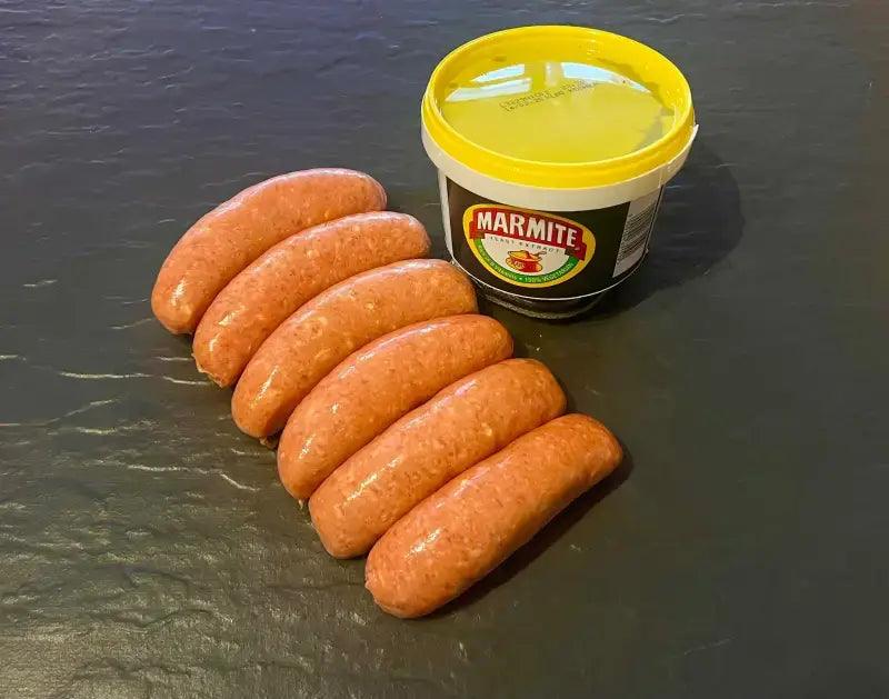 Marmite & Cheddar Pork Sausage 6's, sausages, butcher prepared, Bromfields Butchers