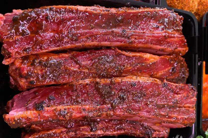 Premium Black Garlic Flat Ribs 1-1.5kg, beef, butcher prepared, Bromfields Butchers