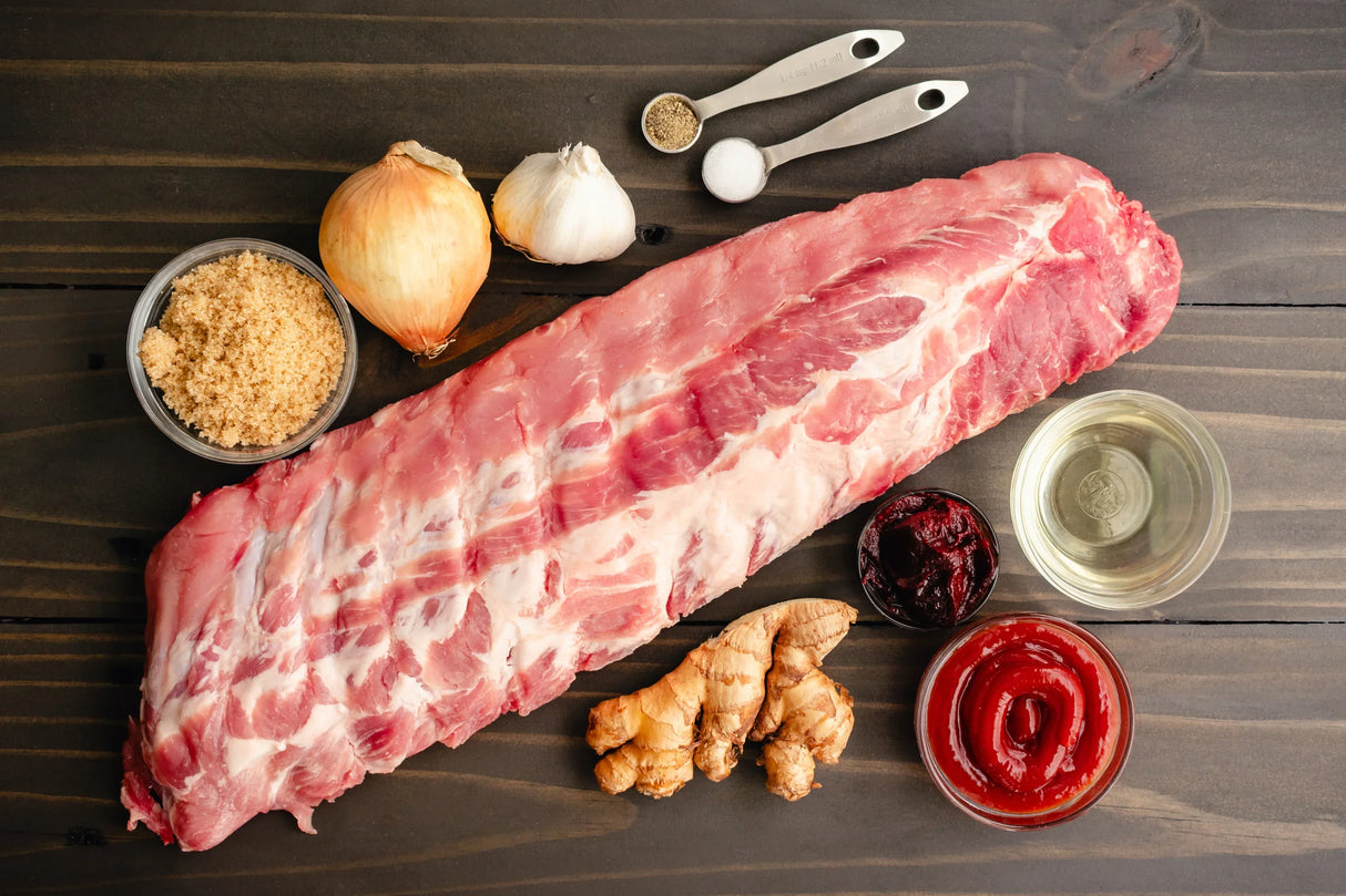 Baby Back Ribs (Loin Ribs), pork, butcher prepared, Bromfields Butchers