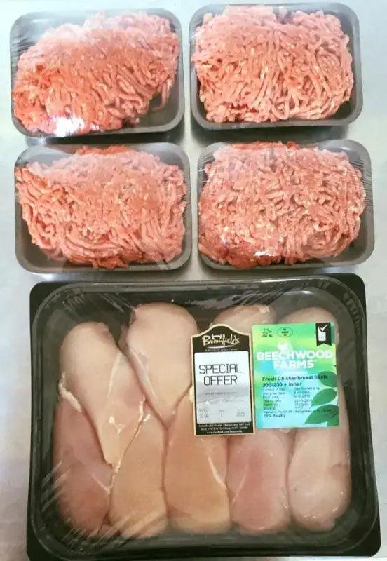 Essentials Chicken Breasts and Minced Beef, butcher prepared, Bromfields Butchers