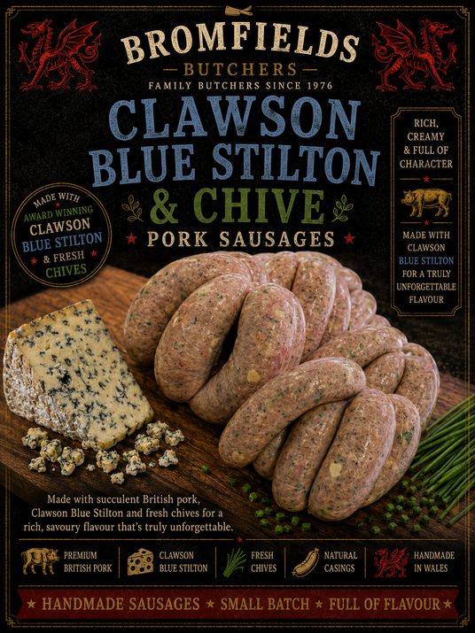 Pork, Clawson Blue Silton & Chive Sausage 6's