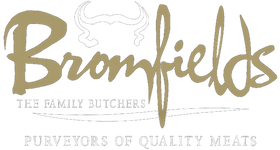 Bromfields logo with text 'The Family Butchers' and 'Purveyors of Quality Meats' on a white background